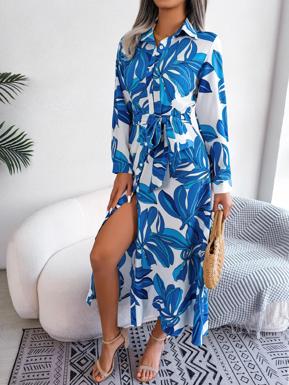 Vestido Floral Longo com Gola Polo