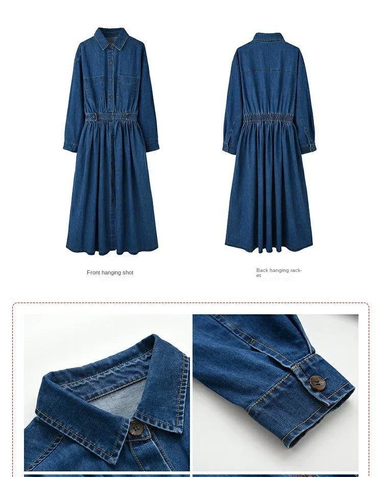 Vestido Jeans Azul Vintage Feminino Longo