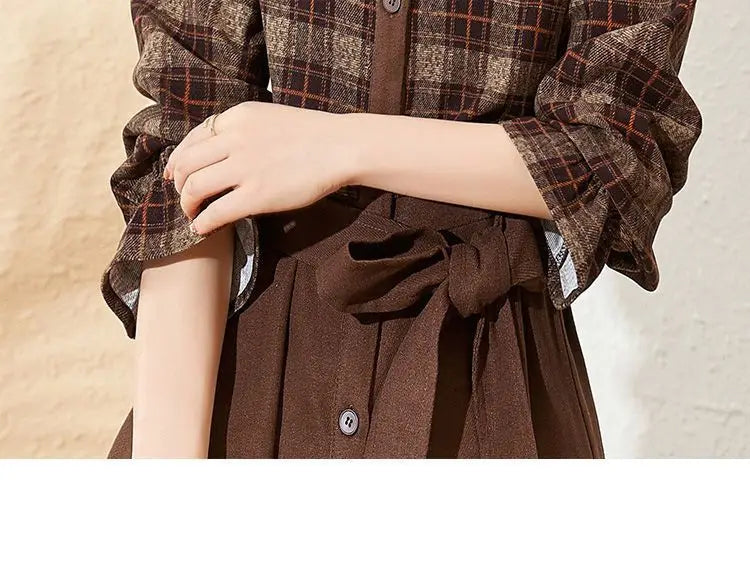 Vestido Midi Xadrez Elegante para Senhoras