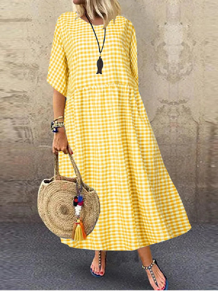 Túnica Feminina Xadrez Maxi Boêmio Casual