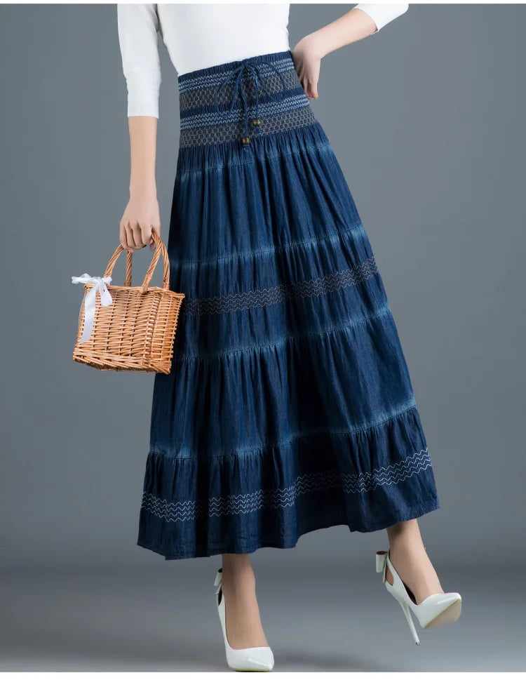 Saia Longa Casual Feminina com Cintura Alta