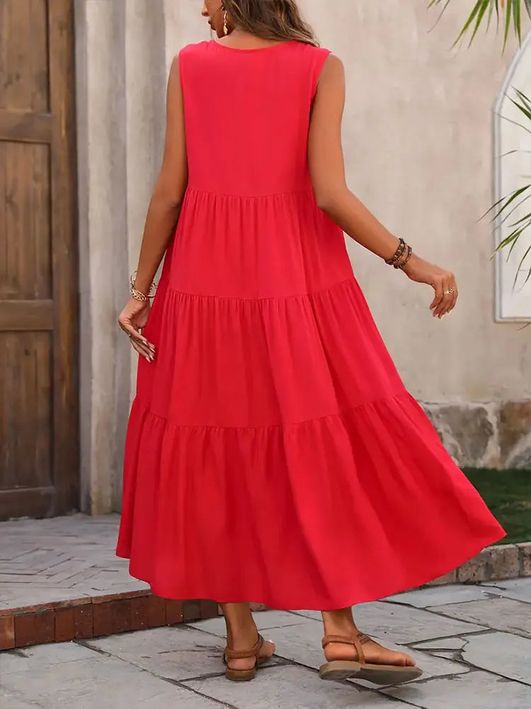 Vestido Longo Feminino Amarelo com Decote em V