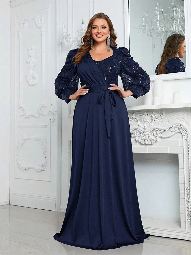 Vestido de Noite Feminino com Decote em V e Lantejoulas