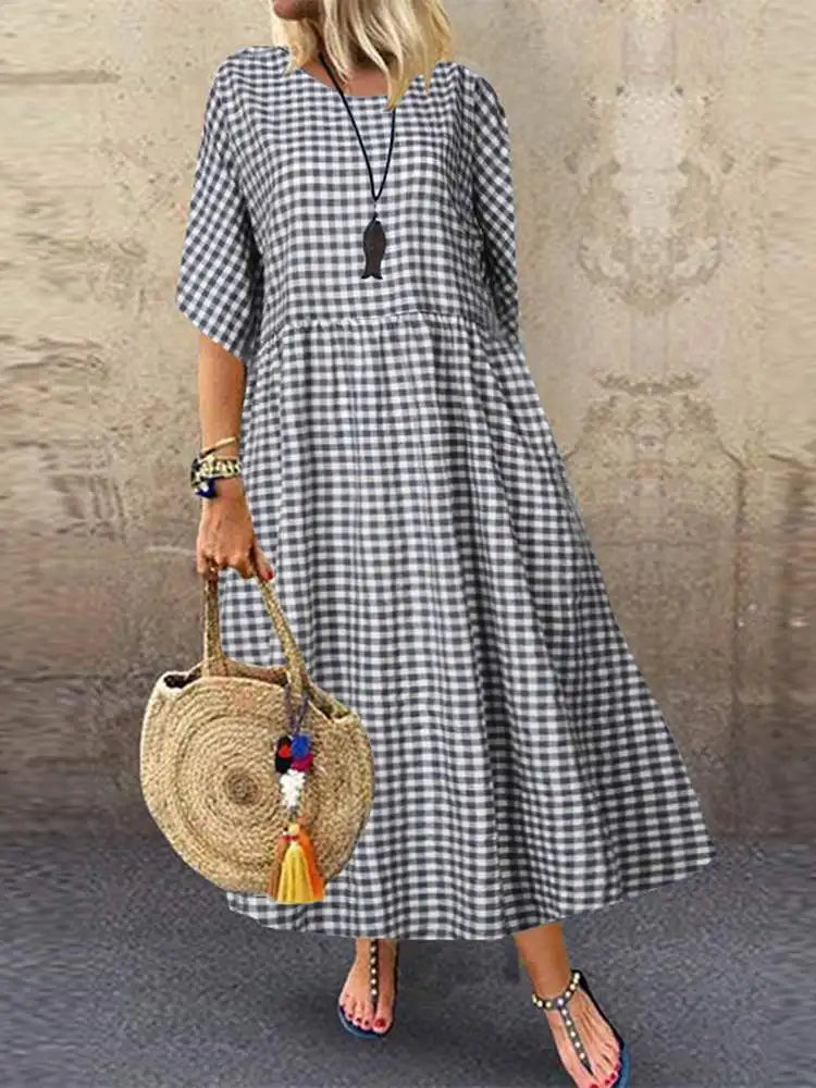 Túnica Feminina Xadrez Maxi Boêmio Casual