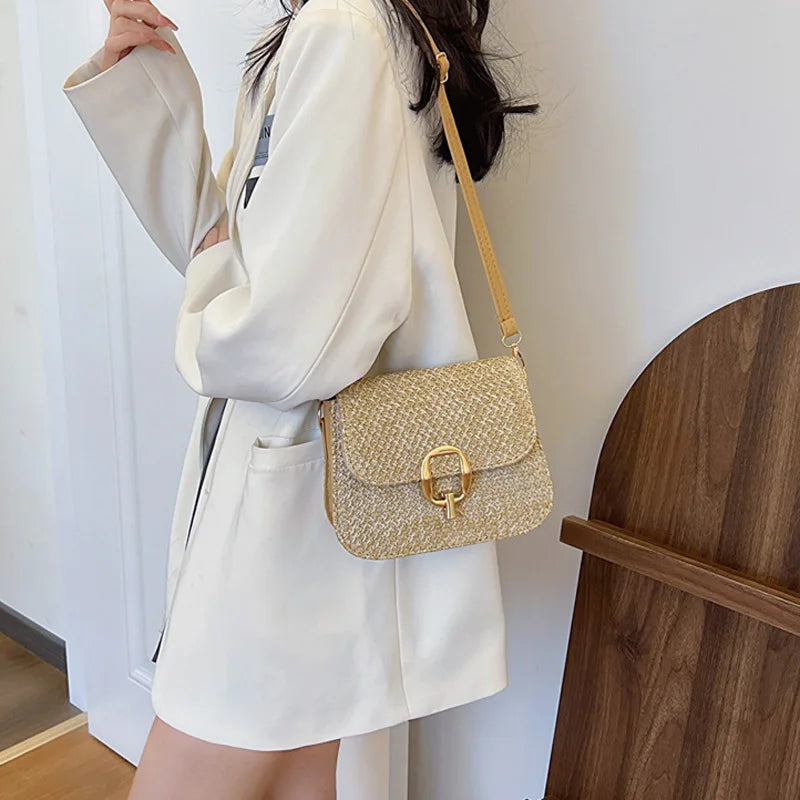 Bolsa de Palha Crossbody Estilosa para Praia