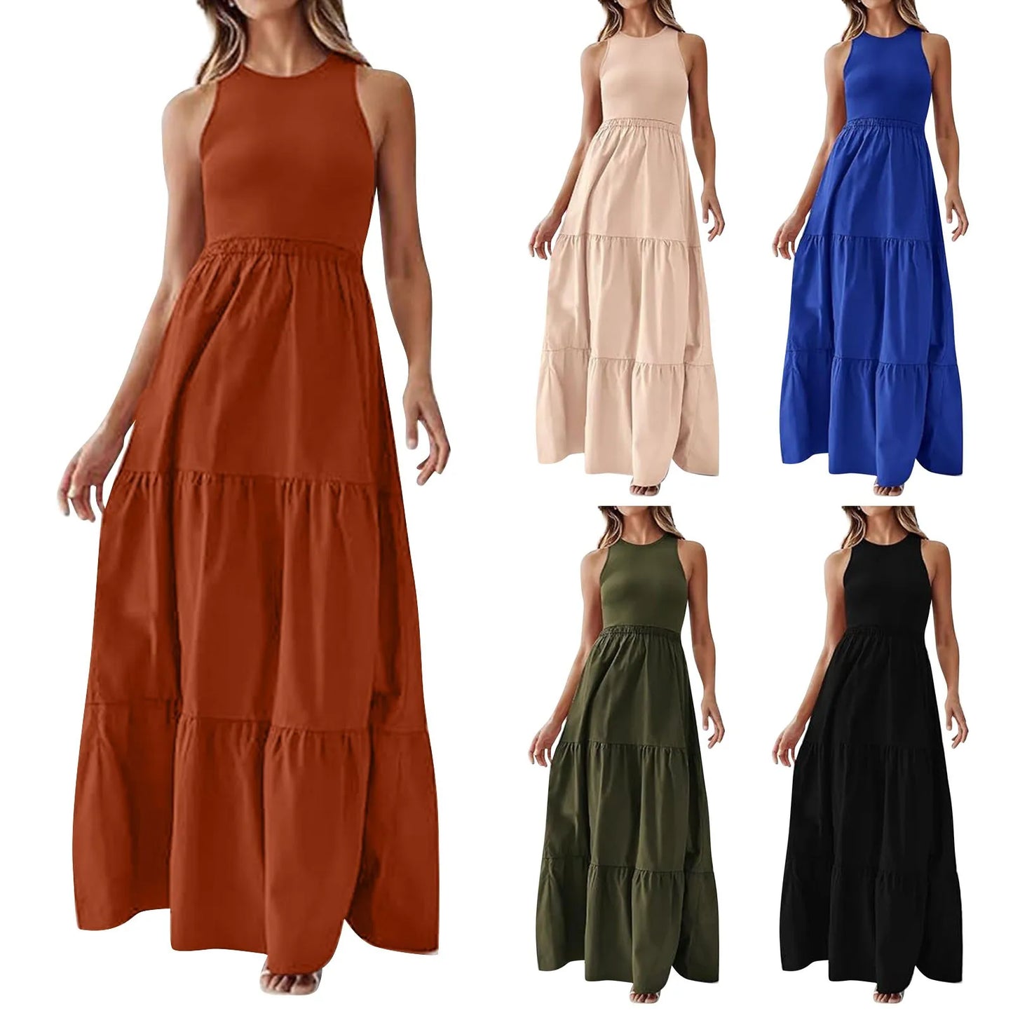 Vestido Longo de Praia Boêmio Sem Mangas