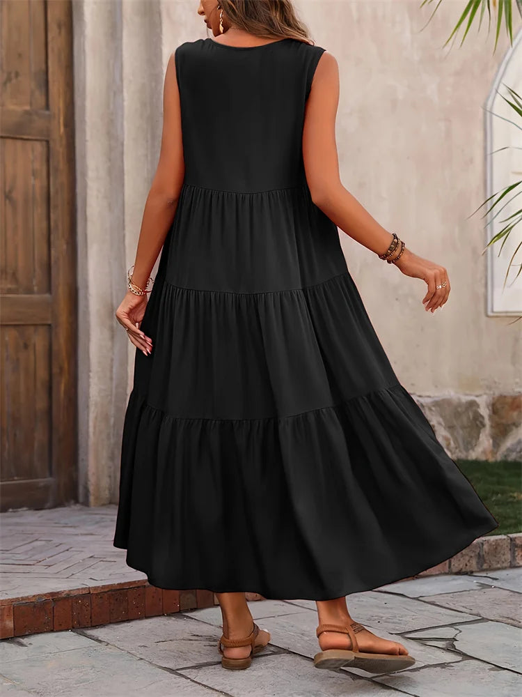 Vestido Longo Feminino Amarelo com Decote em V