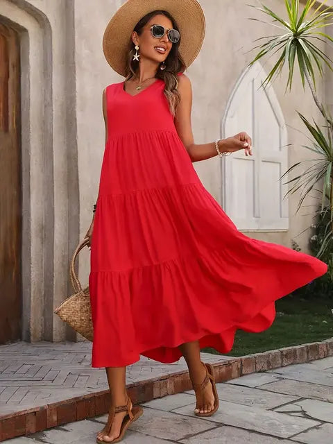 Vestido Longo Feminino Amarelo com Decote em V