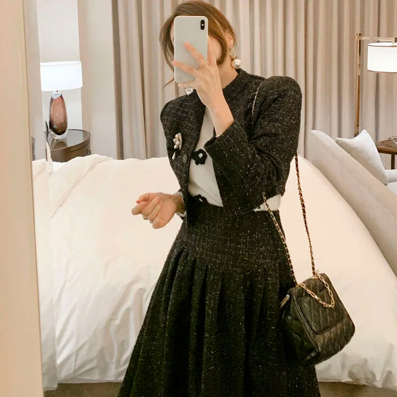 Conjunto Elegante de Saia e Casaco de Lã
