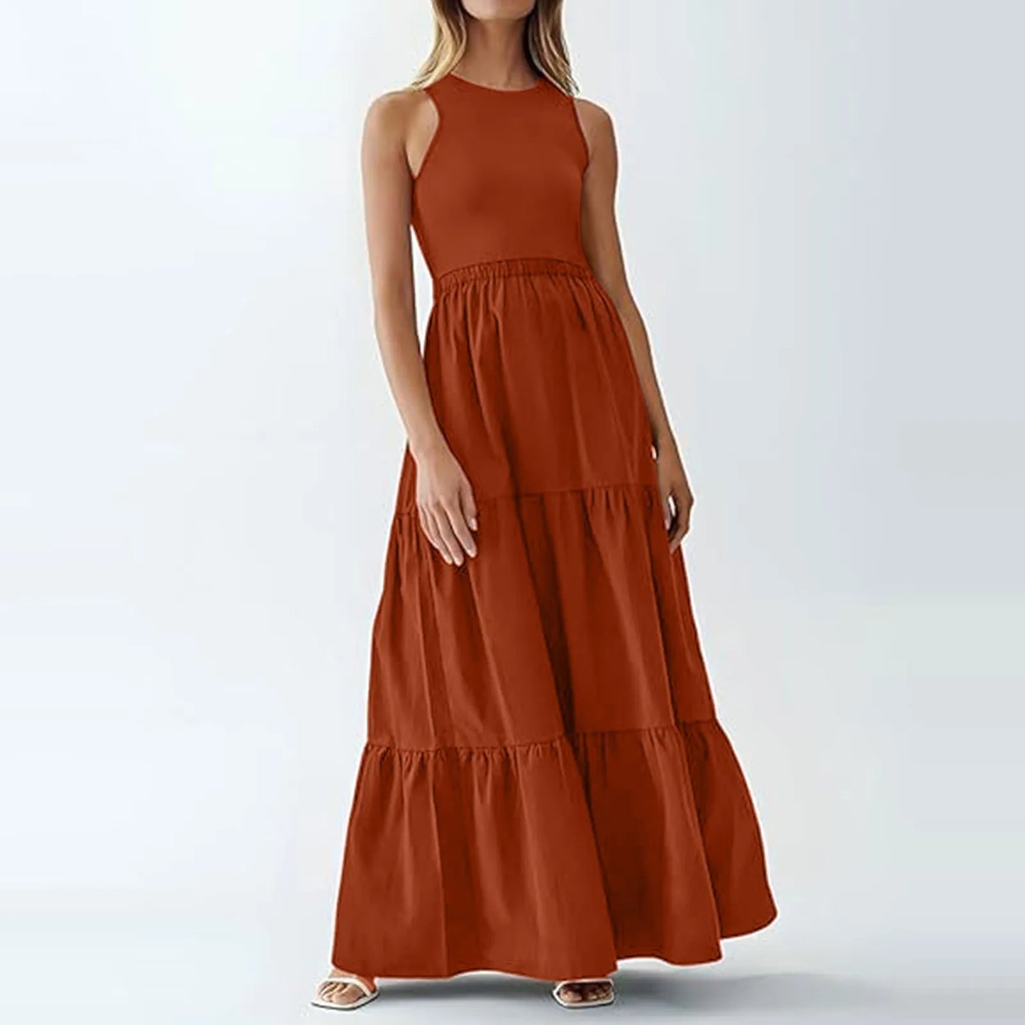 Vestido Longo de Praia Boêmio Sem Mangas