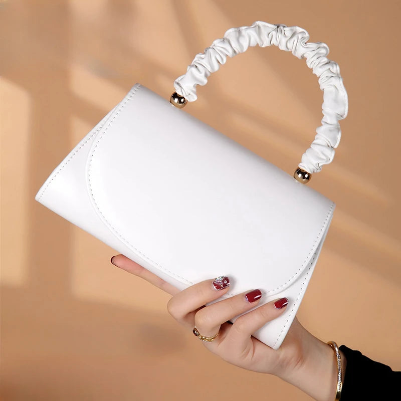 Bolsa de Couro Branca Feminina com Alça Superior