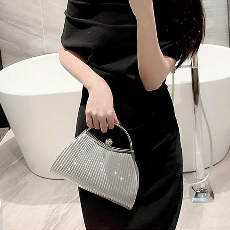 Bolsa de Noite Plissada Feminina com Glitter