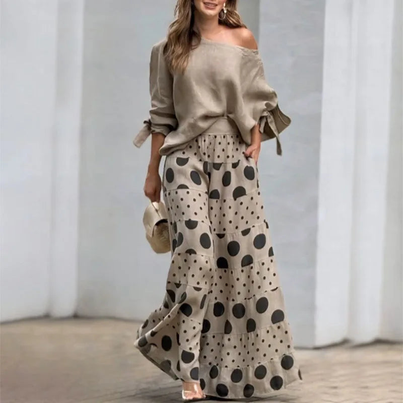 Conjunto Feminino Elegante com Saia Longa e Camisa Solta