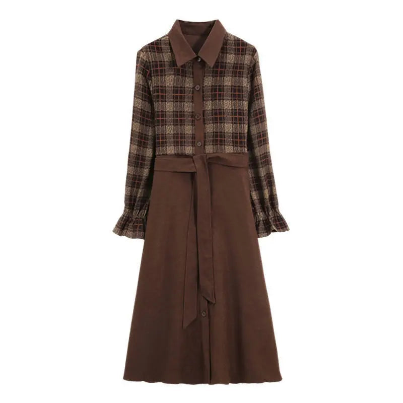 Vestido Midi Xadrez Elegante para Senhoras