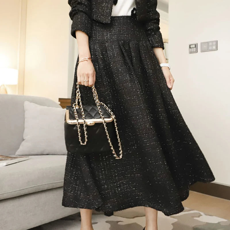 Conjunto Elegante de Saia e Casaco de Lã