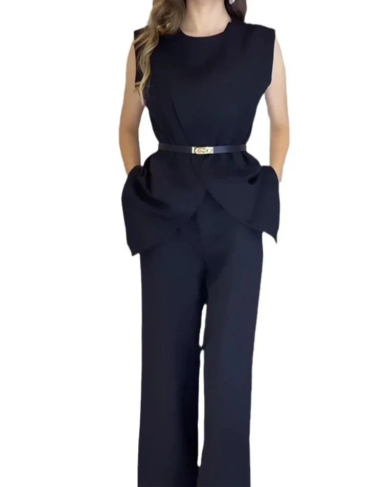 Conjunto Feminino Elegante com Calças Largas e Top Sem Mangas