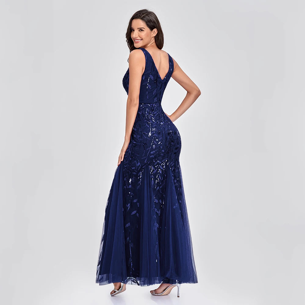 Vestido Cocktail Sem Mangas com Decote em V e Lantejoulas