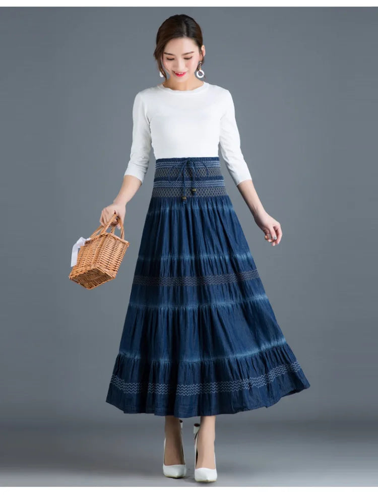 Saia Longa Casual Feminina com Cintura Alta