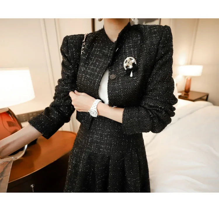 Conjunto Elegante de Saia e Casaco de Lã