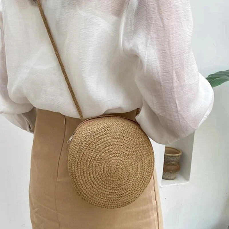 Bolsa de Palha Minimalista Crossbody para Mulheres