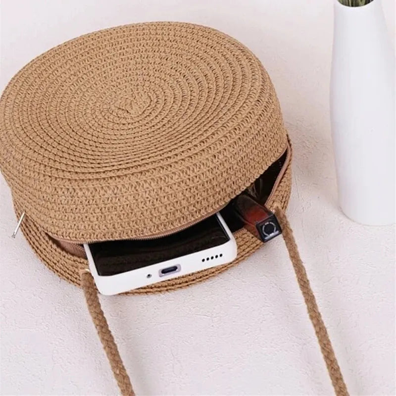 Bolsa de Palha Minimalista Crossbody para Mulheres