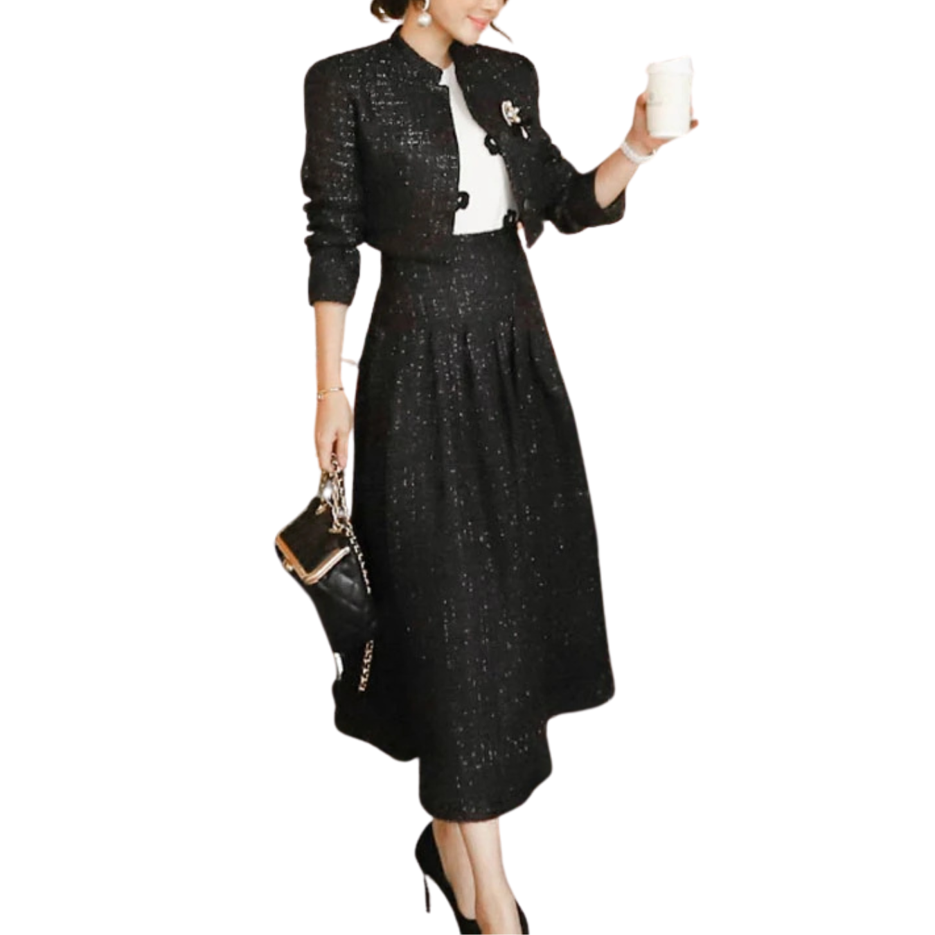 Conjunto Elegante de Saia e Casaco de Lã