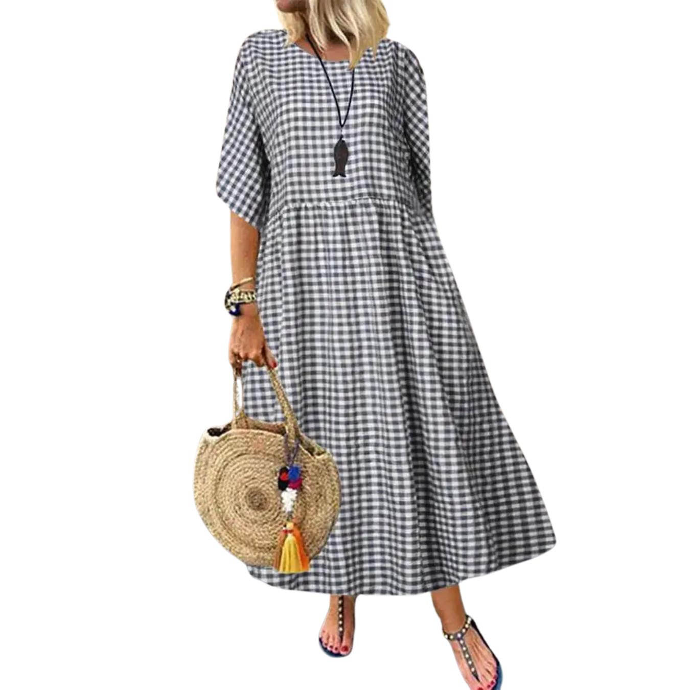 Túnica Feminina Xadrez Maxi Boêmio Casual