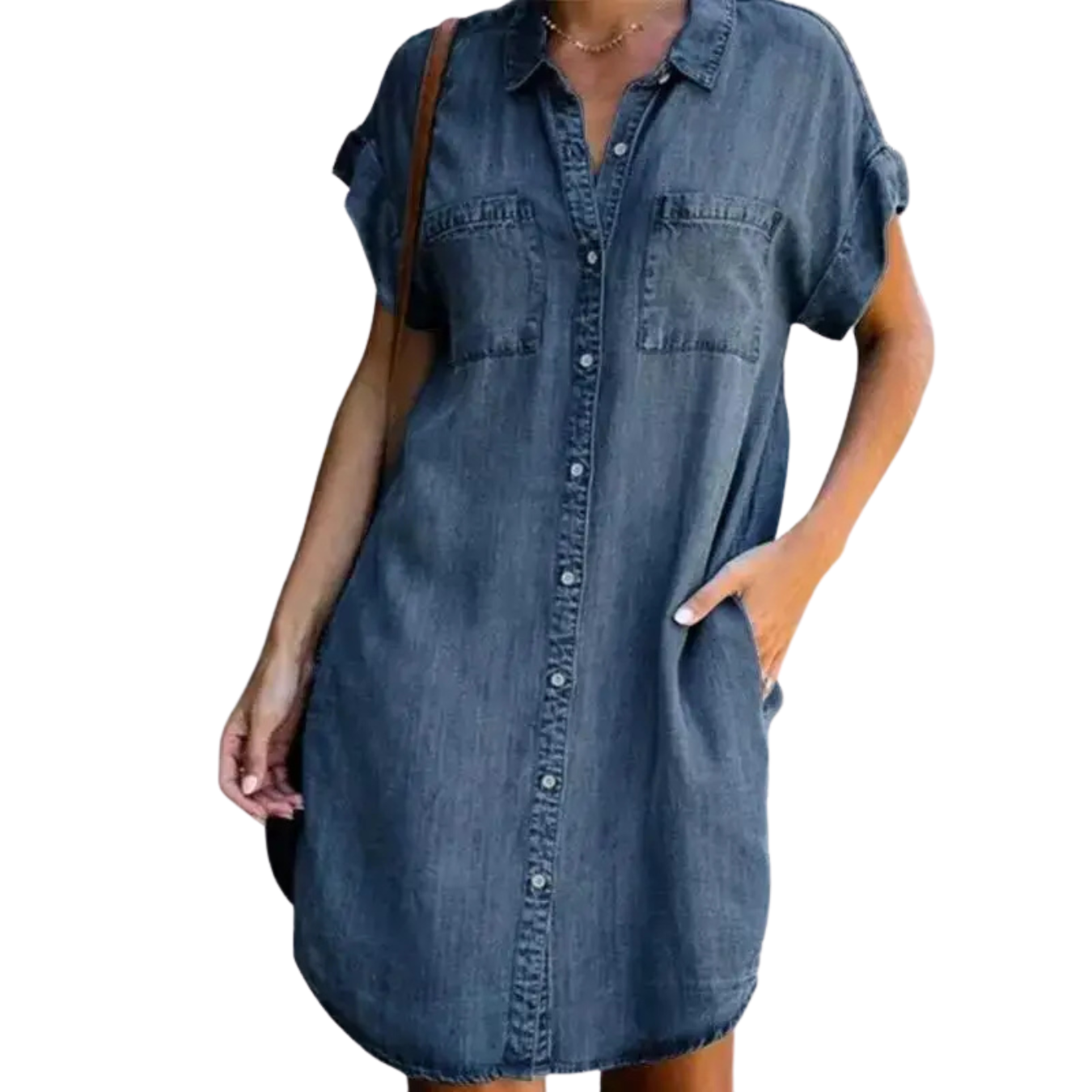 Vestido de Camisa Jeans Feminino com Bolso