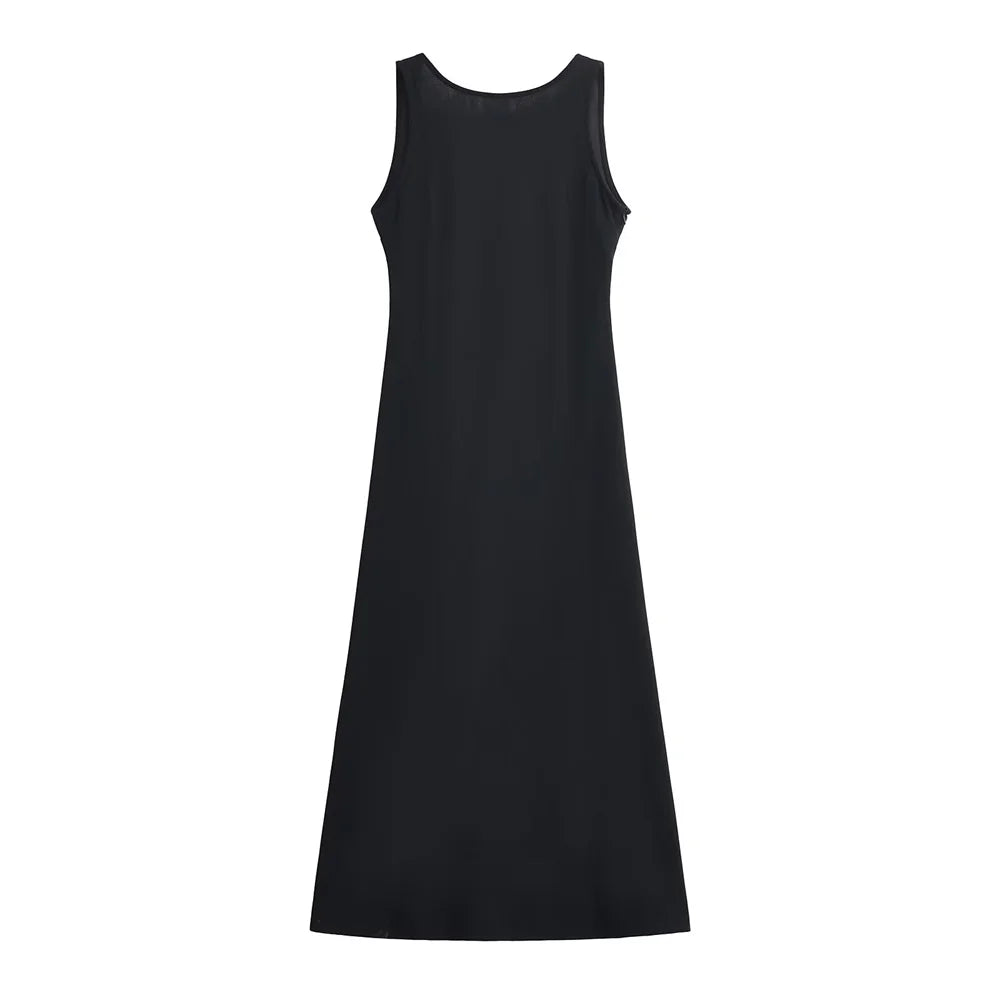 Vestido Casual de Verão Preto sem Mangas