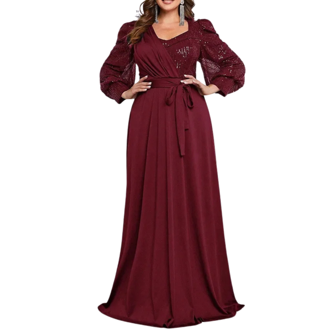 Vestido de Noite Feminino com Decote em V e Lantejoulas
