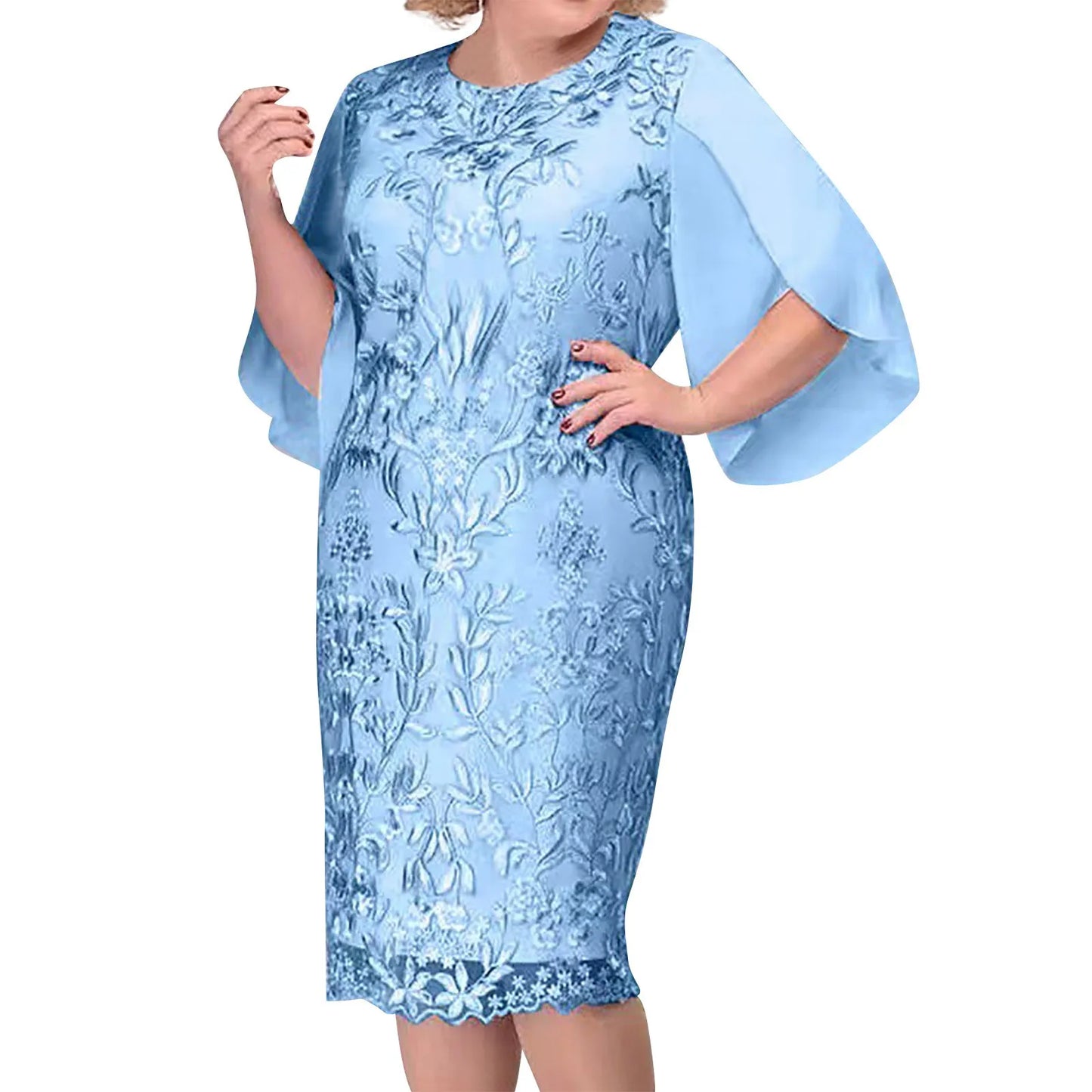 Vestido Elegante Bordado com Mangas Sino para Mulheres