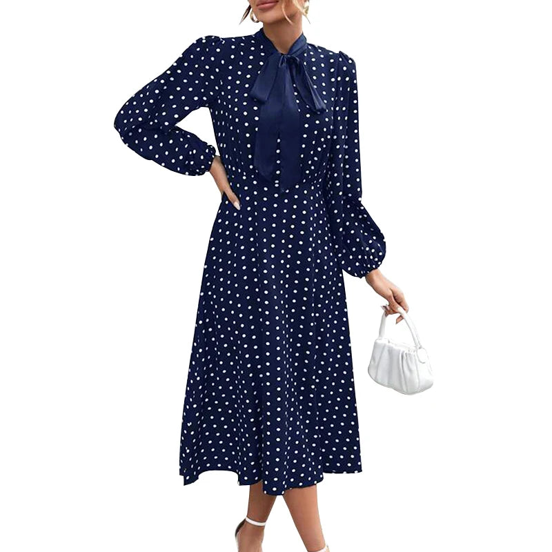 Vestido Feminino Estampado com Gola e Laço