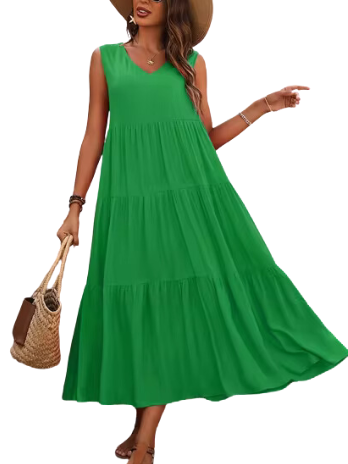 Vestido Longo Feminino Amarelo com Decote em V