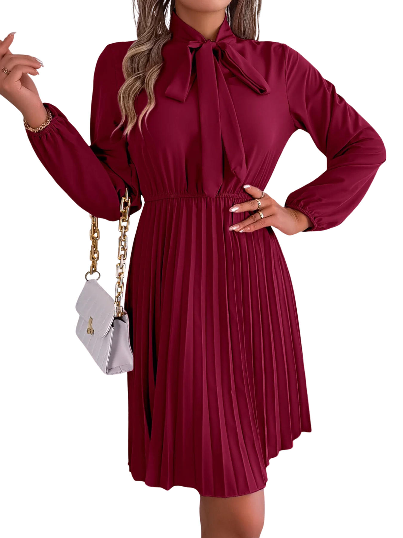 Vestido Feminino Longo de Manga Comprida com Decote V