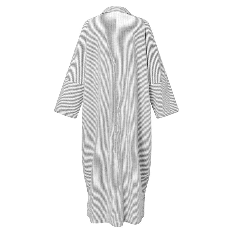 Vestido de Verão Estampado Listrado Feminino Boêmio