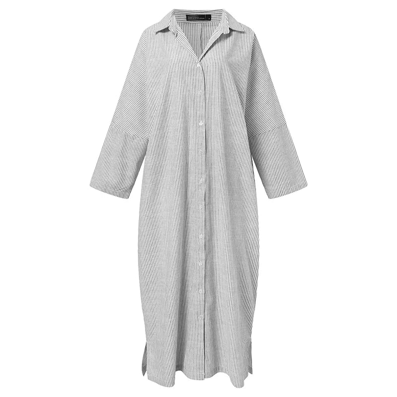 Vestido de Verão Estampado Listrado Feminino Boêmio