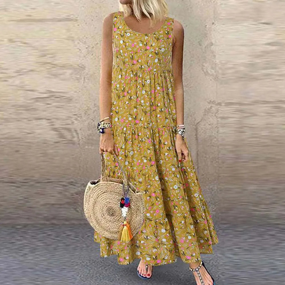 Vestido Maxi Boêmio Floral Feminino