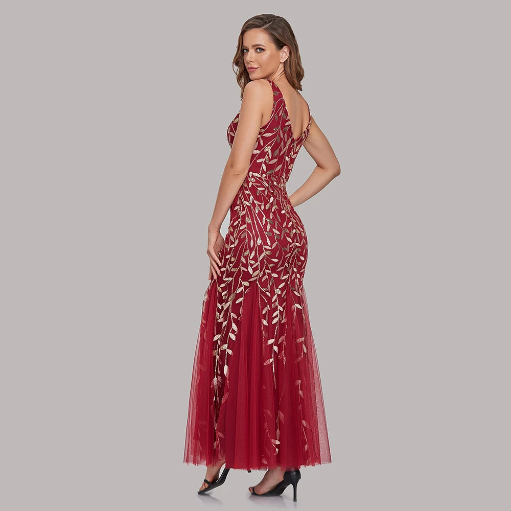Vestido Cocktail Sem Mangas com Decote em V e Lantejoulas