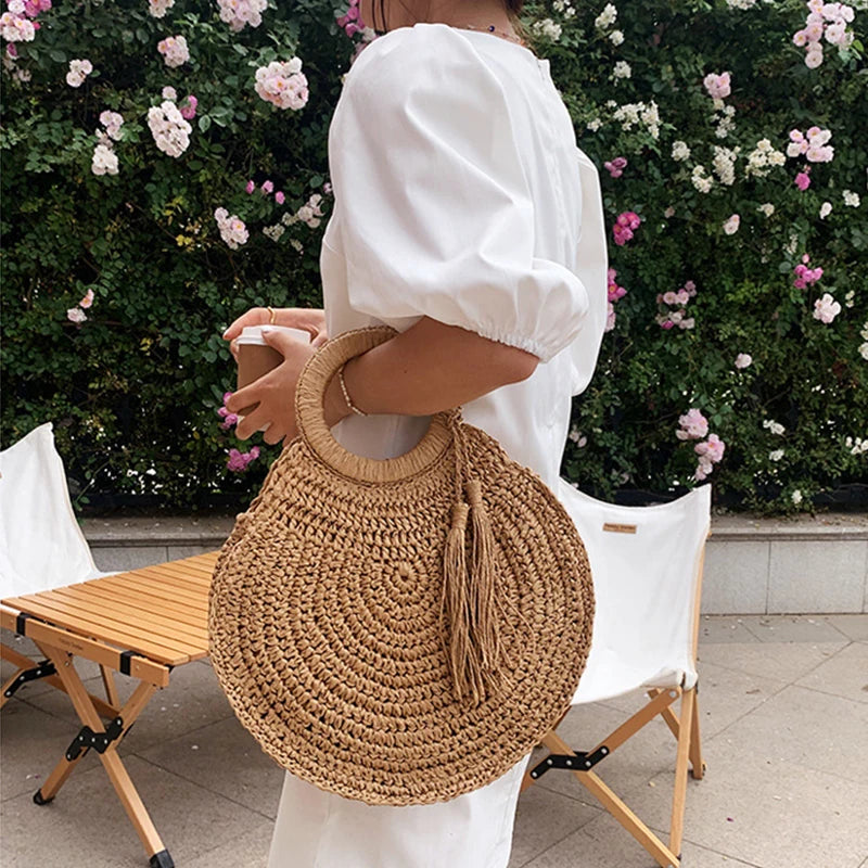 Bolsa de Ombro Redonda de Vime para Mulheres