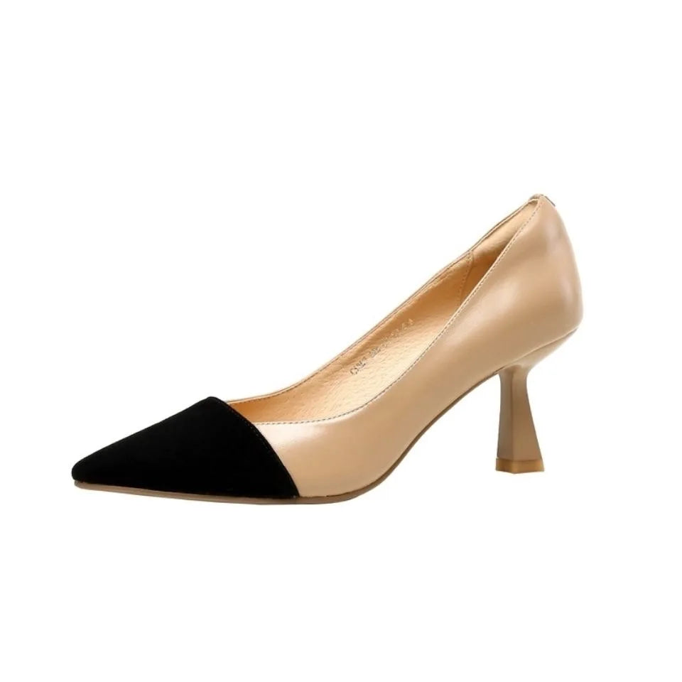 Sapatos Femininos de Salto Alto com Bico Fino em Damasco Preto