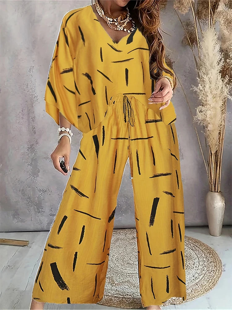 Conjunto Feminino Estampado com Calça e Blusa de Manga Longa