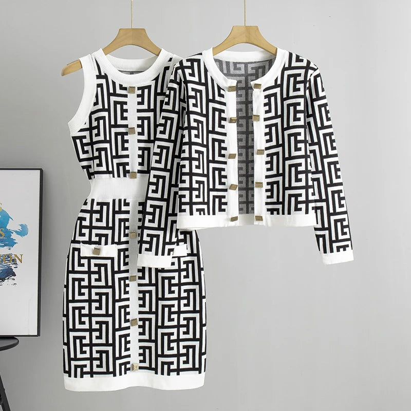 Conjunto Casual de Suéter e Vestido de Malha para Mulheres