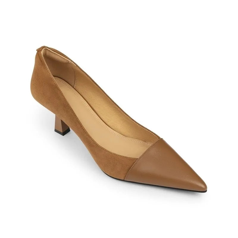Sapatos Femininos de Salto Alto com Bico Fino em Damasco Preto