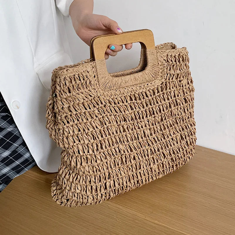 Bolsa de Palha Tecido Feminina Grande Capacidade