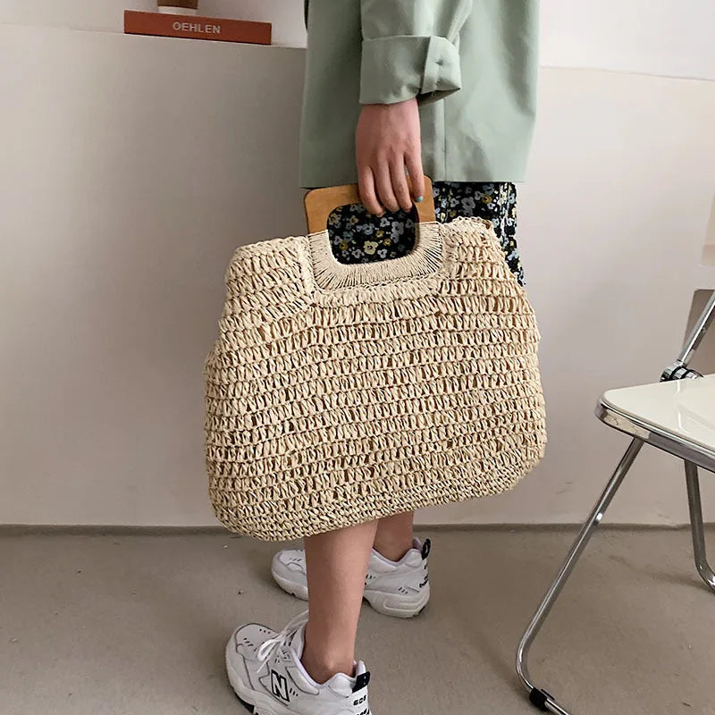 Bolsa de Palha Tecido Feminina Grande Capacidade