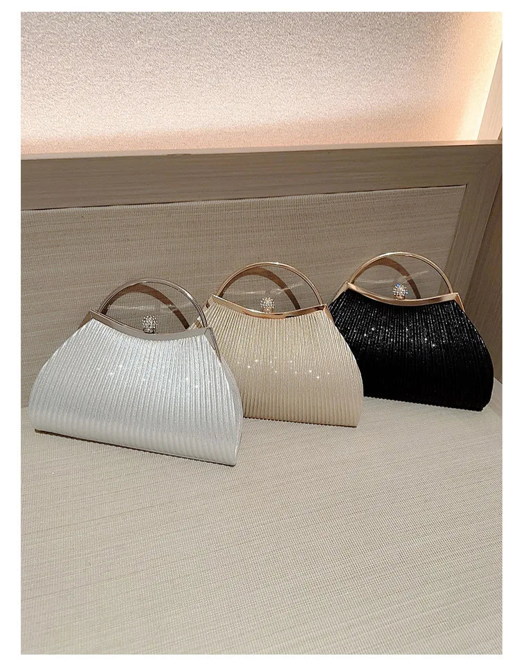 Bolsa de Noite Plissada Feminina com Glitter