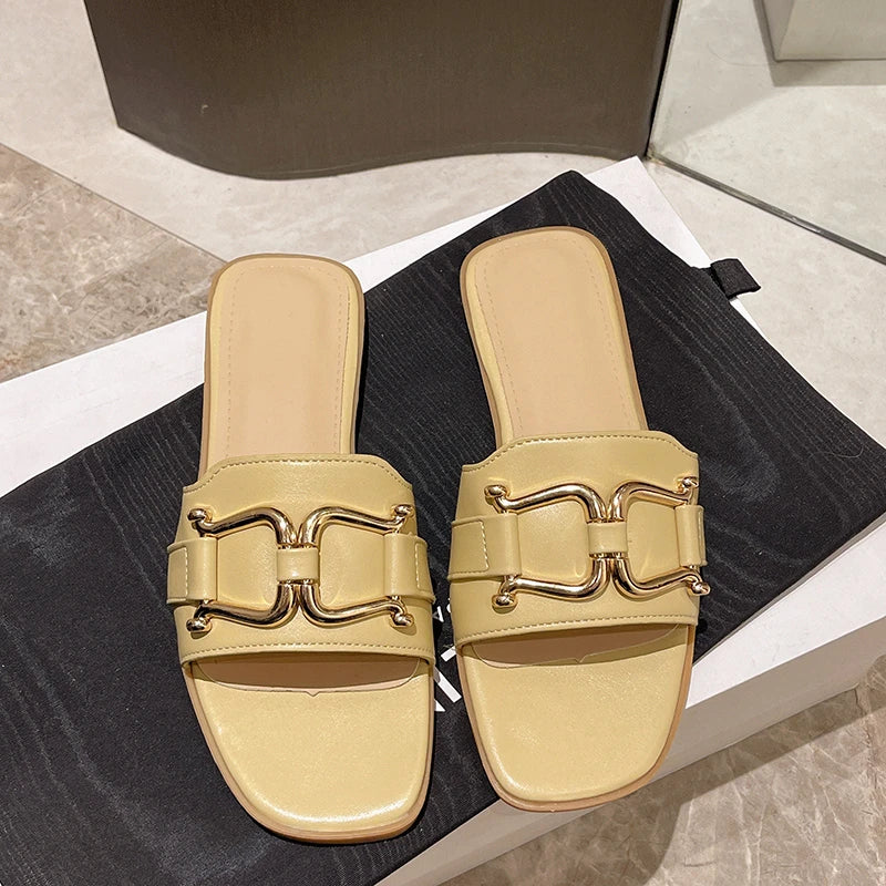 Sandálias de Couro PU Femininas - Estilo Casual
