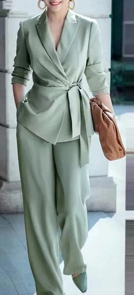 Conjunto Elegante de Blazer e Calças Largas