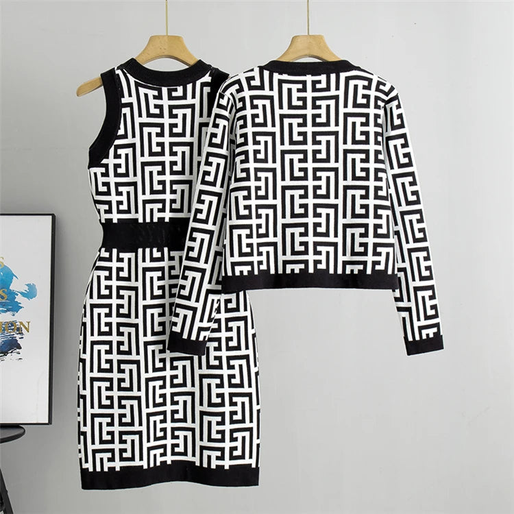 Conjunto Casual de Suéter e Vestido de Malha para Mulheres