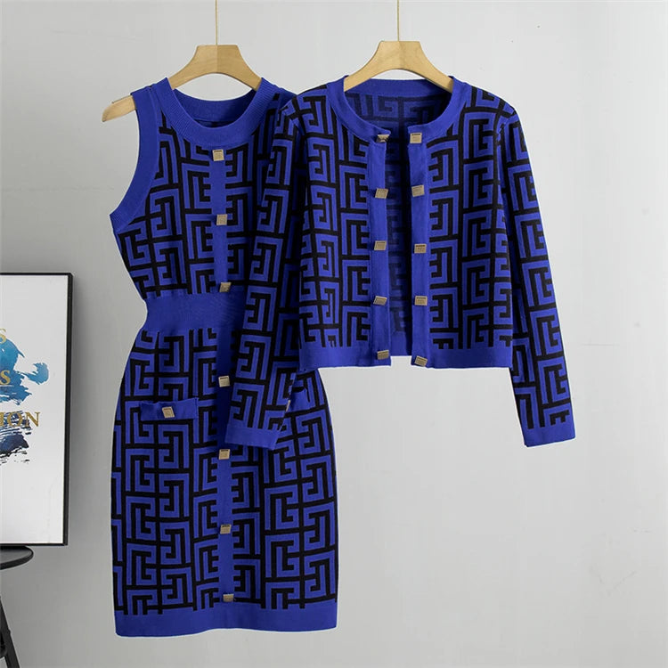 Conjunto Casual de Suéter e Vestido de Malha para Mulheres